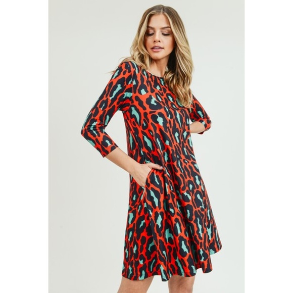 Women's 3/4 Length Sleeve Leopard Print Soft Dress - Picture 2 of 8
